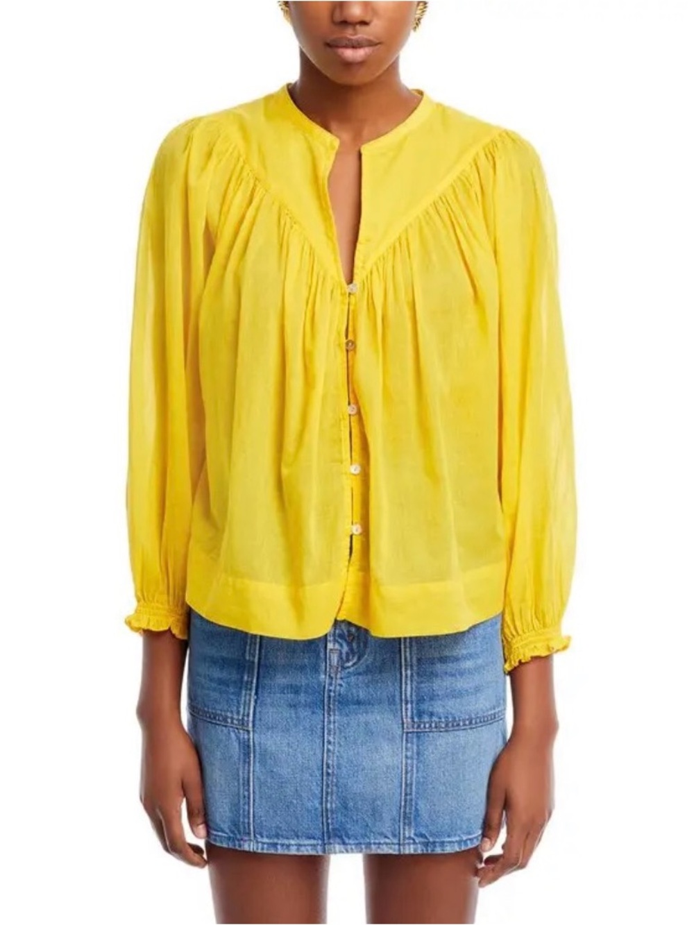 Mother The Love Dearly Button Front Long Sleeve Top Yellow Chrome